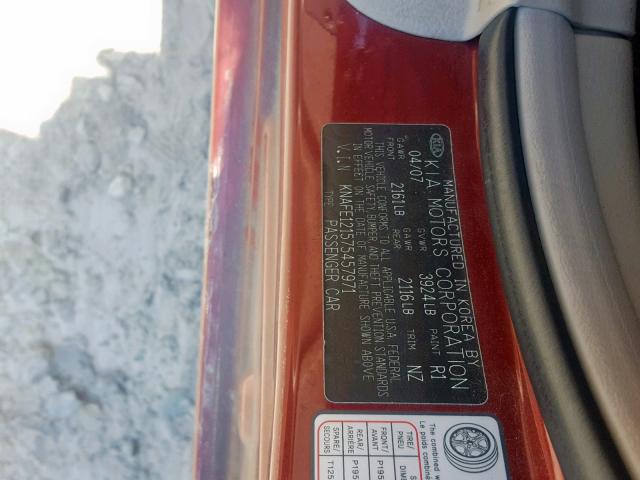 KNAFE121575457971 - 2007 KIA SPECTRA EX RED photo 10