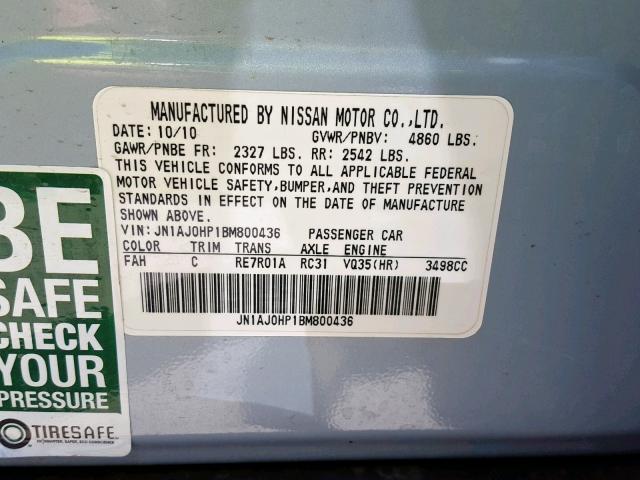 JN1AJ0HP1BM800436 - 2011 INFINITI EX35 BASE Mavi foto 10