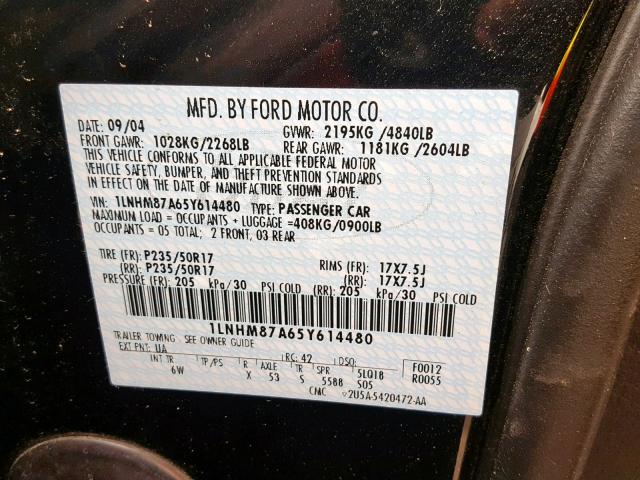 1LNHM87A65Y614480 - 2005 LINCOLN LS BLACK photo 10