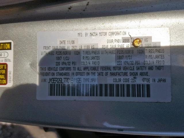 JM3ER29L770151195 - 2007 MAZDA CX-7 SILVER photo 10