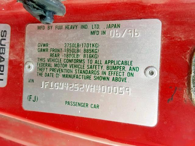 JF1GM4252VH400059 - 1997 SUBARU IMPREZA BR RED photo 10