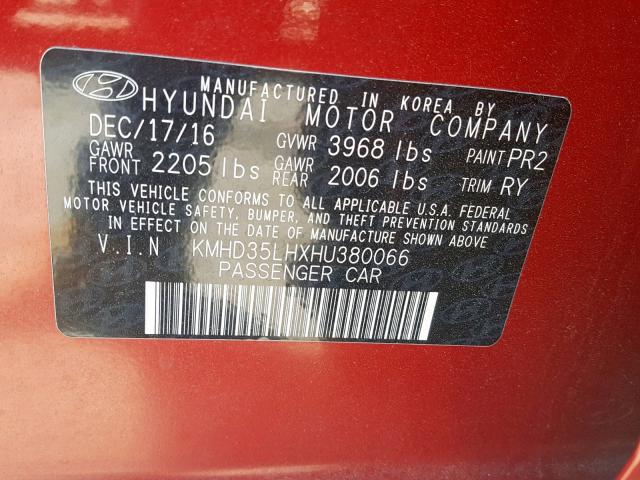 KMHD35LHXHU380066 - 2017 HYUNDAI ELANTRA GT RED photo 10