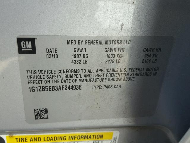 1G1ZB5EB3AF244936 - 2010 CHEVROLET MALIBU LS Gümüş foto 10