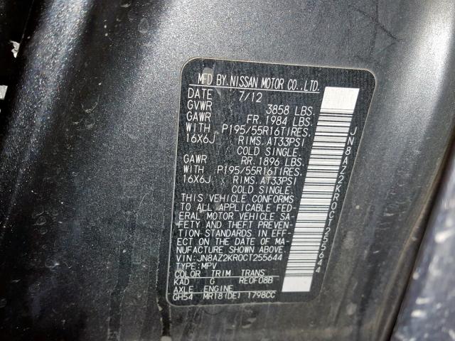 JN8AZ2KR0CT255644 - 2012 NISSAN CUBE BASE CHARCOAL photo 10