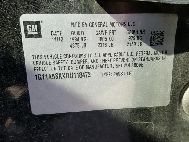 1G11A5SAXDU118472 - 2013 CHEVROLET MALIBU LS 黑色 照片 10