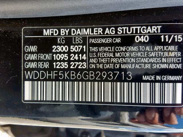 WDDHF5KB6GB293713 - 2016 MERCEDES-BENZ E 350 BLACK photo 10