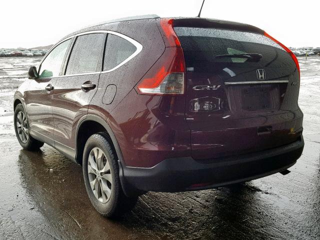 5J6RM4H72CL004830 - 2012 HONDA CR-V EXL BURGUNDY photo 3