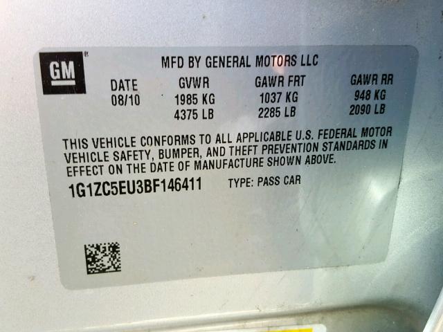 1G1ZC5EU3BF146411 - 2011 CHEVROLET MALIBU 1LT GRAY photo 10