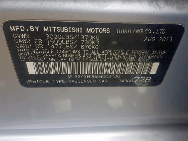 ML32A3HJ6EH003436 - 2014 MITSUBISHI MIRAGE DE SILVER photo 10