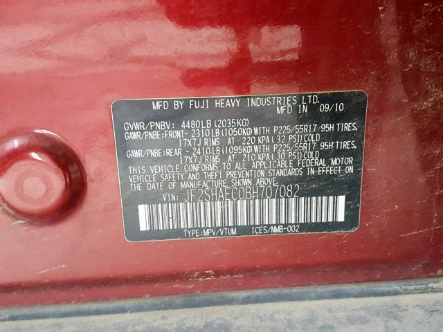 JF2SHAEC0BH707082 - 2011 SUBARU FORESTER L RED photo 10