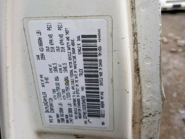 2D7HB11X23K500250 - 2003 DODGE RAM VAN B1 WHITE photo 10