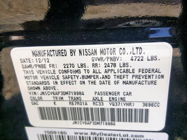 JN1CV6AP3DM719984 - 2013 INFINITI G37 BASE BLACK photo 10