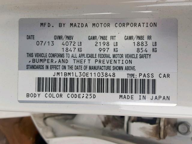 JM1BM1L30E1103848 - 2014 MAZDA 3 TOURING WHITE photo 10