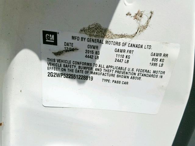 2G2WP522551228819 - 2005 PONTIAC GRAND PRIX 白色 照片 10