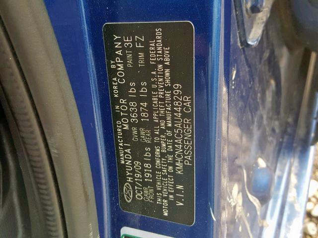 KMHCN4AC5AU448299 - 2010 HYUNDAI ACCENT GLS BLUE photo 10