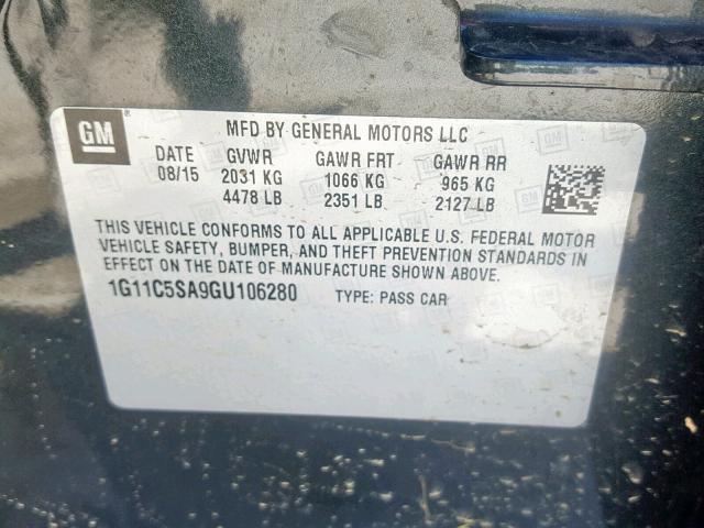 1G11C5SA9GU106280 - 2016 CHEVROLET MALIBU LIM 黑色 照片 10