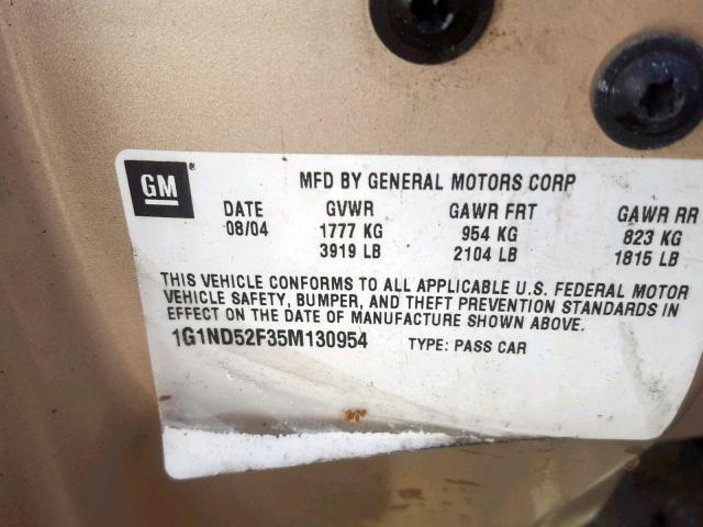 1G1ND52F35M130954 - 2005 CHEVROLET CLASSIC BEIGE photo 10