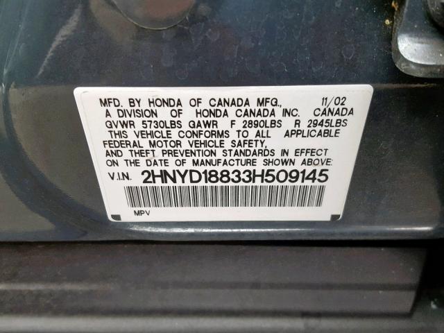 2HNYD18833H509145 - 2003 ACURA MDX TOURIN GRAY photo 10