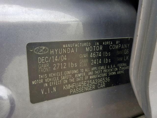 KMHFU45E25A396536 - 2005 HYUNDAI XG 350 GRAY photo 10