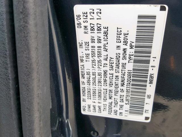 5J8TB18537A004661 - 2007 ACURA RDX TECHNO GRAY photo 10