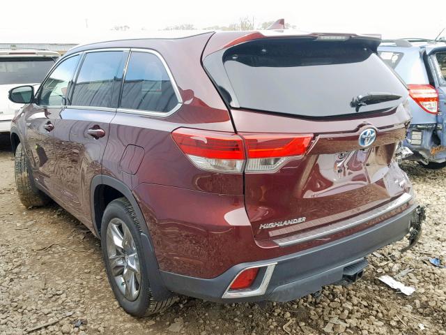 5TDDGRFH3KS052852 - 2019 TOYOTA HIGHLANDER MAROON photo 3