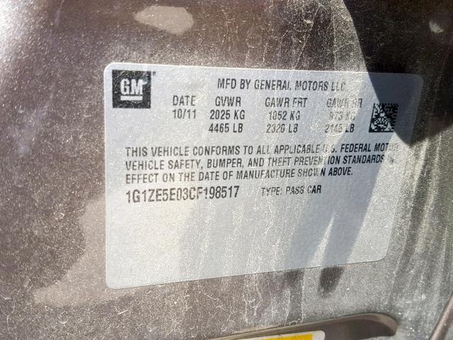 1G1ZE5E03CF198517 - 2012 CHEVROLET MALIBU LTZ 灰色 照片 10