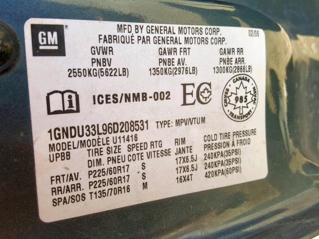 1GNDU33L96D208531 - 2006 CHEVROLET UPLANDER L 蓝色 照片 10