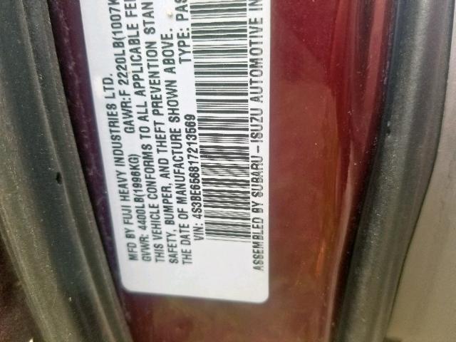 4S3BE656817213569 - 2001 SUBARU LEGACY GT PURPLE photo 10