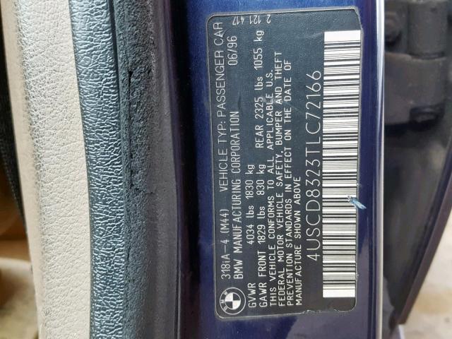 4USCD8323TLC72166 - 1996 BMW 318 I AUTO BLUE photo 10
