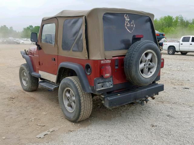 1J4FY19S2WP703624 - 1998 JEEP WRANGLER / BURGUNDY photo 3