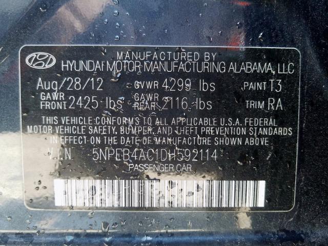 5NPEB4AC1DH592114 - 2013 HYUNDAI SONATA GLS  photo 10