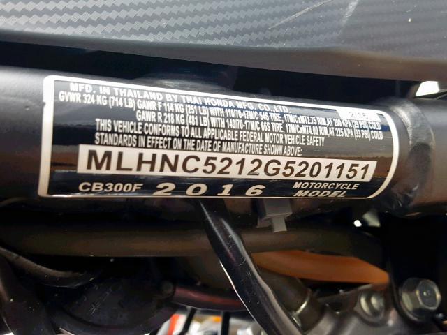 MLHNC5212G5201151 - 2016 HONDA CB300 F RED photo 10