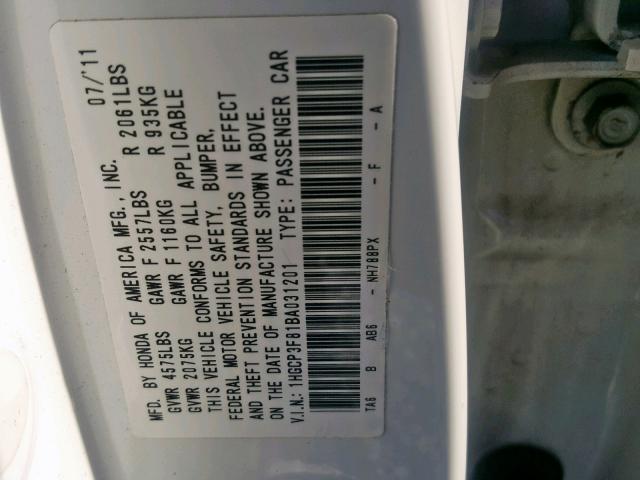 1HGCP3F81BA031201 - 2011 HONDA ACCORD EXL WHITE photo 10