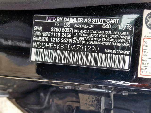 WDDHF5KB2DA731290 - 2013 MERCEDES-BENZ E 350 BLACK photo 10