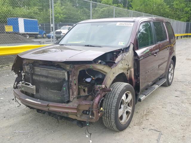 5FNYF4H77DB053845 - 2013 HONDA PILOT EXLN BURGUNDY photo 2