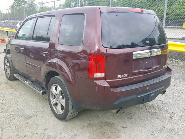 5FNYF4H77DB053845 - 2013 HONDA PILOT EXLN BURGUNDY photo 3