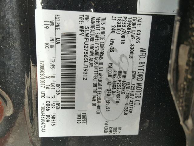 5LMFU27565LJ19312 - 2005 LINCOLN NAVIGATOR Қара фото 10