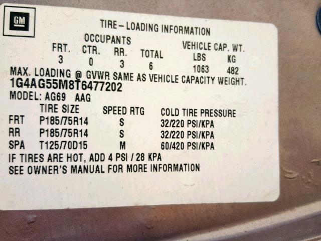 1G4AG55M8T6477202 - 1996 BUICK CENTURY SP SILVER photo 10