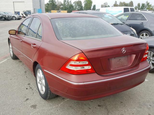 WDBRF61J83F389180 - 2003 MERCEDES-BENZ C240 MAROON photo 3