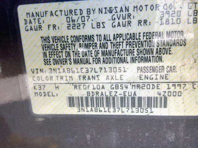 3N1AB61E37L713051 - 2007 NISSAN SENTRA 2.0 GRAY photo 10