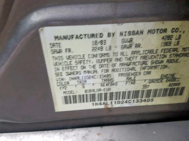 1N4AL11D24C133405 - 2004 NISSAN ALTIMA BAS GRAY photo 10