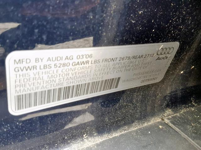 WAUDH74F16N161063 - 2006 AUDI A6 3.2 QUA BLUE photo 10