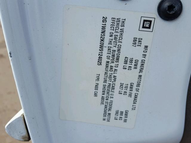 2G1WN52K0W9124025 - 1998 CHEVROLET LUMINA LTZ WHITE photo 10