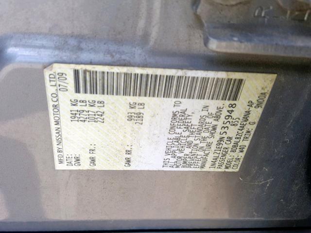 1N4AL21E99N535948 - 2009 NISSAN ALTIMA 2.5 GRAY photo 10