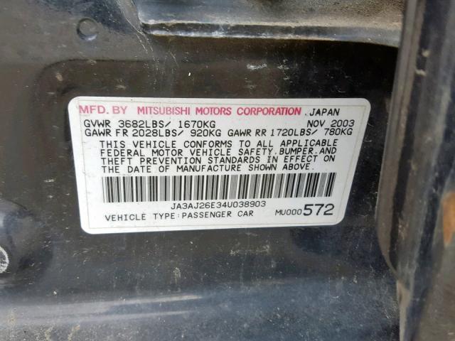 JA3AJ26E34U038903 - 2004 MITSUBISHI LANCER ES BLACK photo 10