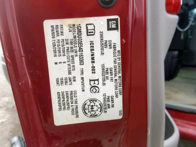 1GMDU03E54D163363 - 2004 PONTIAC MONTANA RED photo 10