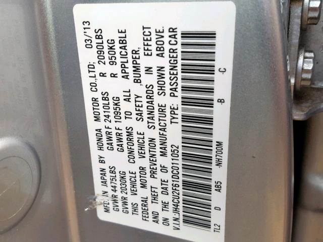 JH4CU2F61DC011052 - 2013 ACURA TSX TECH SILVER photo 10