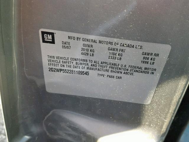 2G2WP552281109545 - 2008 PONTIAC GRAND PRIX GRAY photo 10