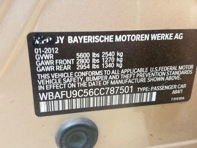 WBAFU9C56CC787501 - 2012 BMW 550 XI GOLD photo 10