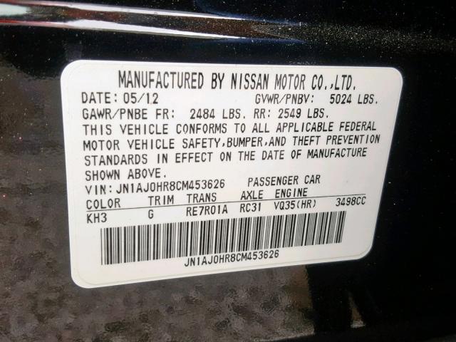 JN1AJ0HR8CM453626 - 2012 INFINITI EX35 BASE BLACK photo 10